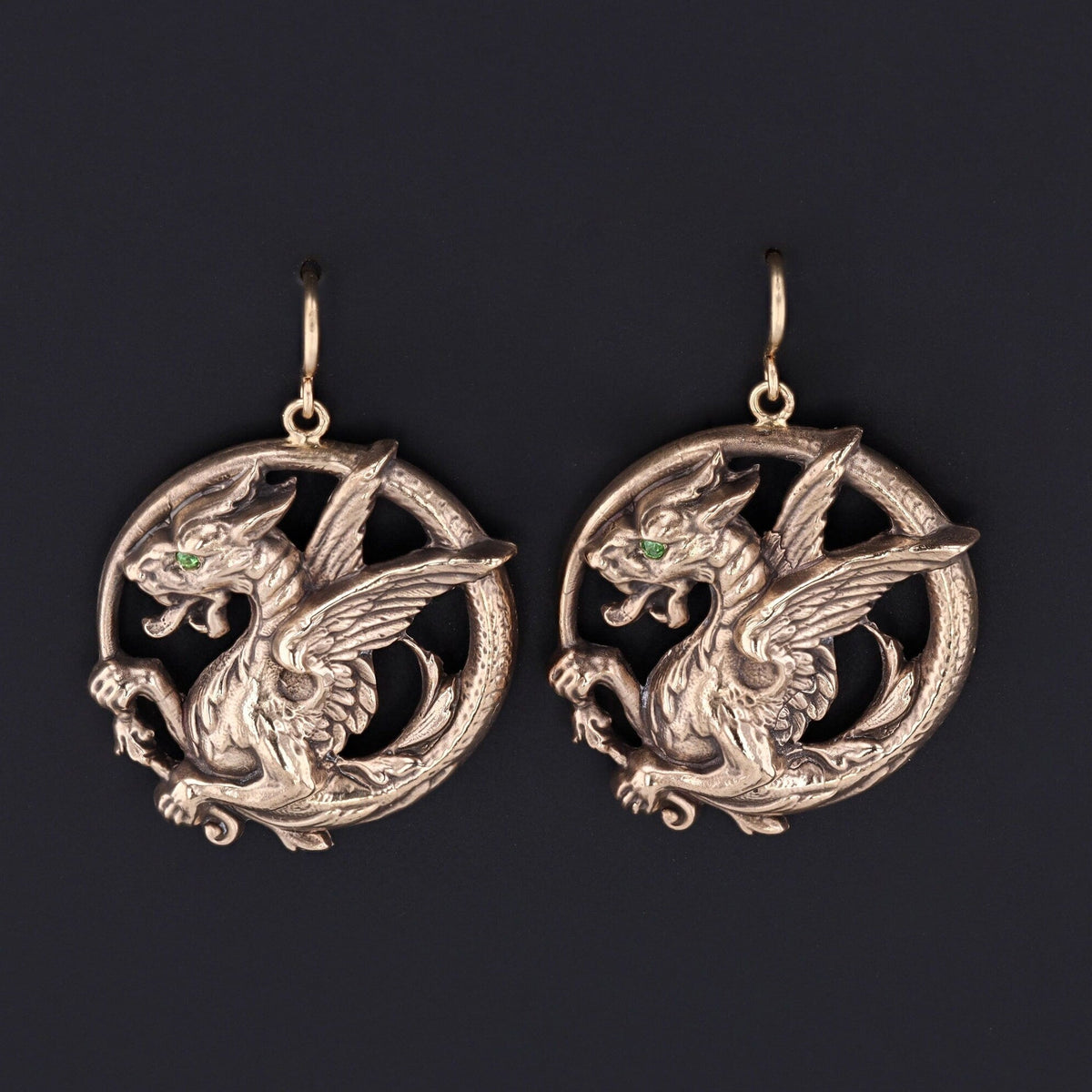 Antique Reproduction Griffin Earrings of 14k Gold - Trademark Antiques