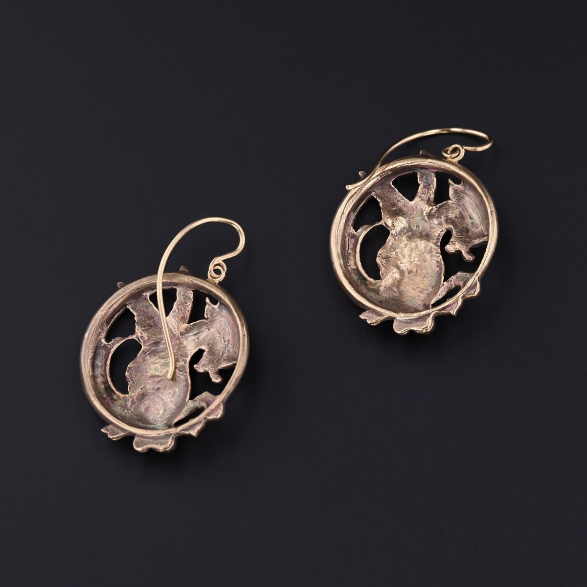 Antique Reproduction Griffin Earrings of 14k Gold - Trademark Antiques
