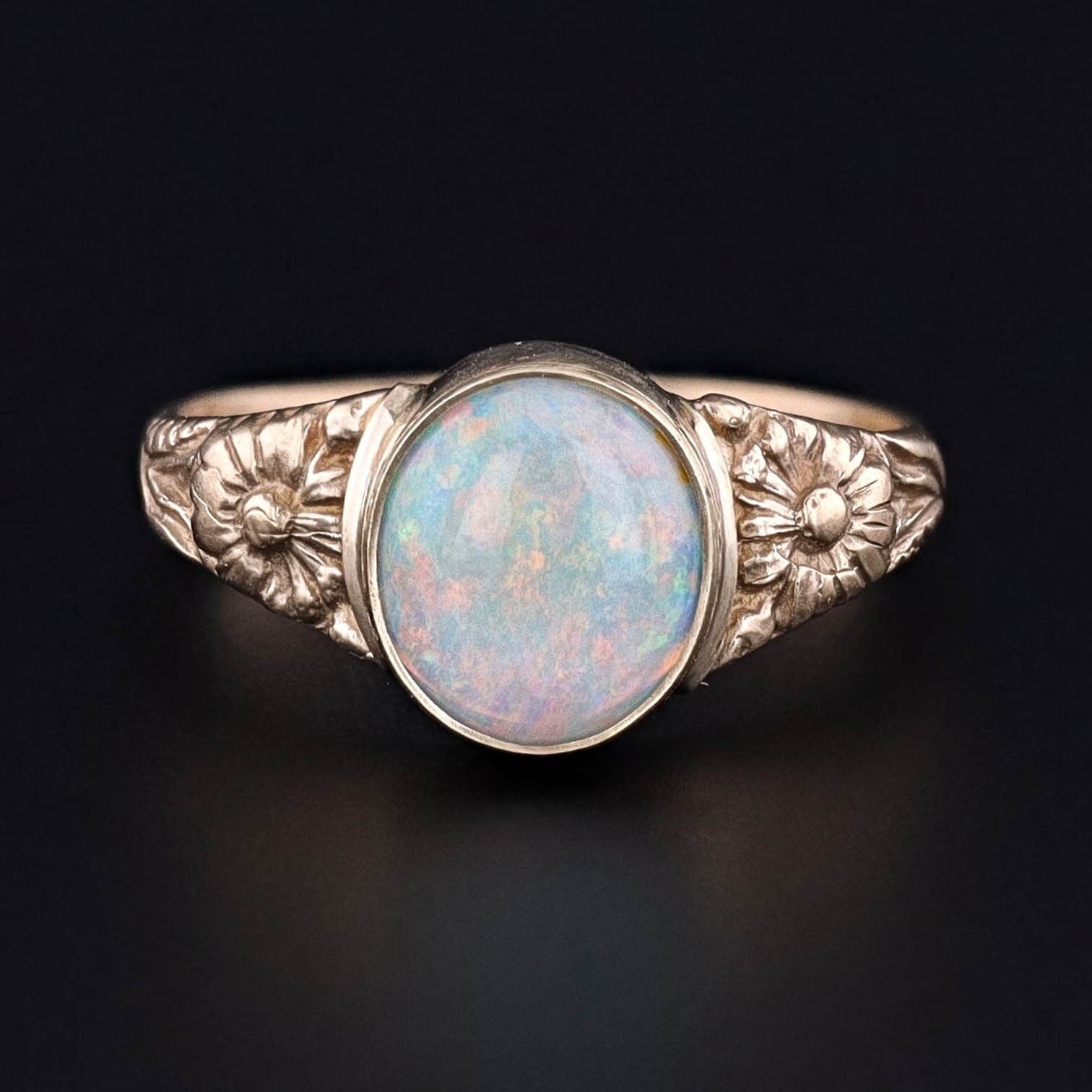 Antique Reproduction Opal Flower Ring of 14k Gold - Trademark Antiques