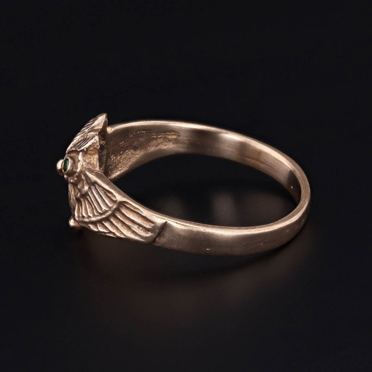 Antique Reproduction Owl with Tsavorite Garnet Eyes Ring of 14k Gold - Trademark Antiques