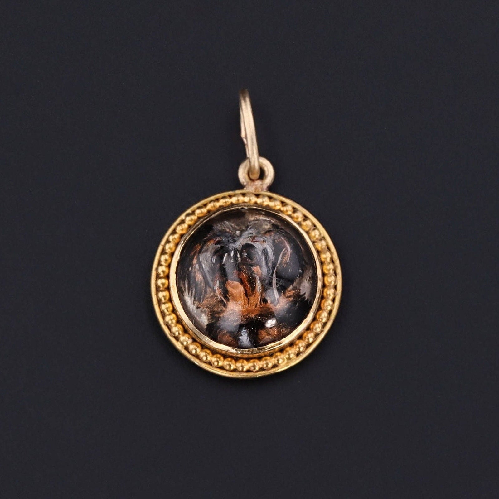 Antique Reverse Carved Terrier Dog Pendant of 14k Gold - Trademark Antiques