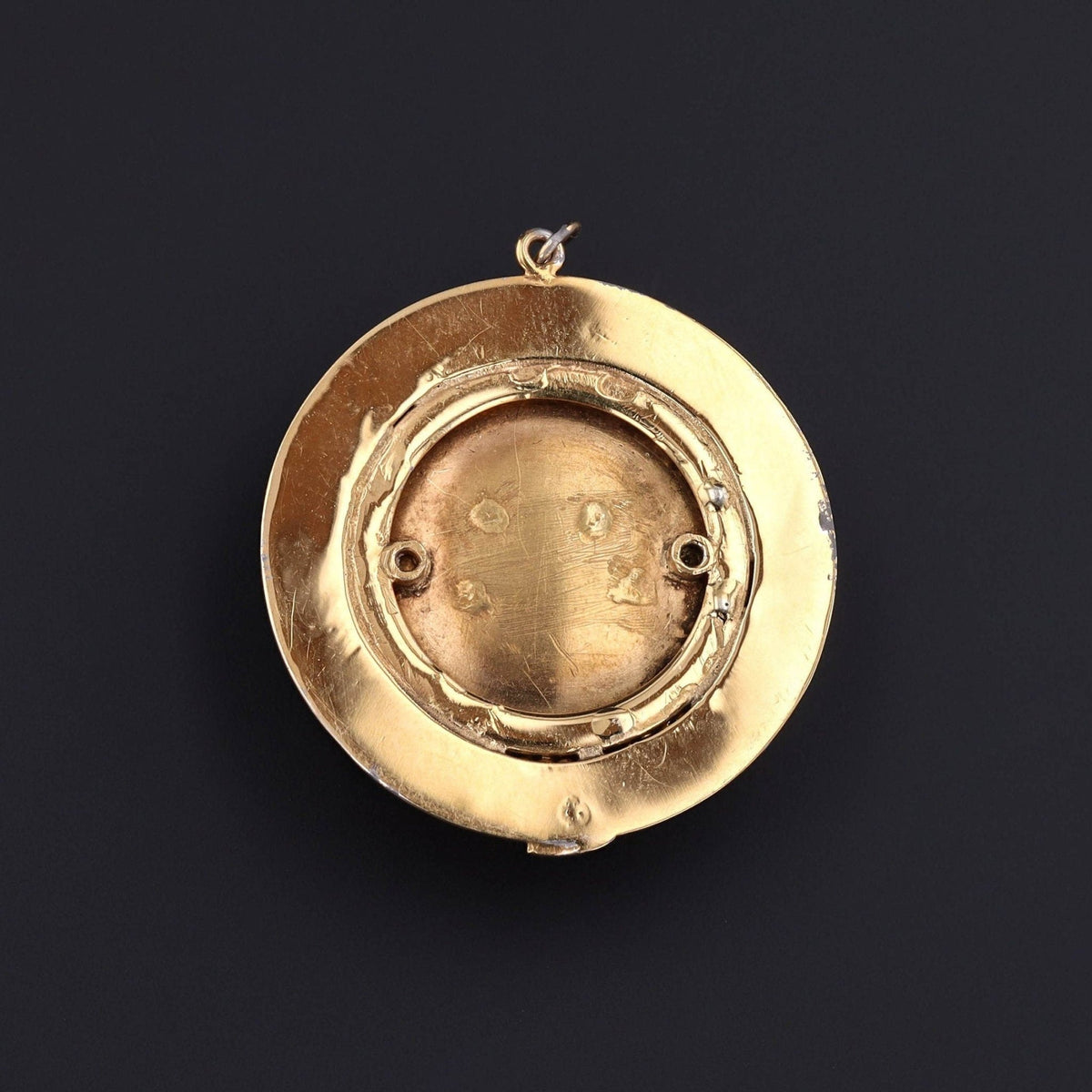 Antique Reverse Painted Crystal Terrier Dog Pendant of 14k Gold - Trademark Antiques