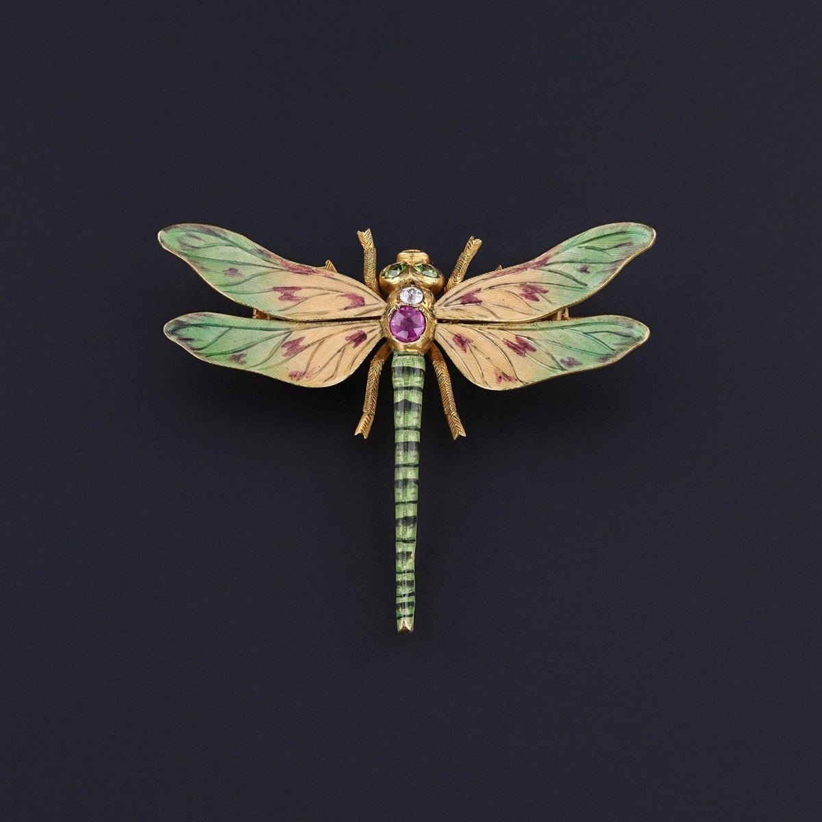Antique Riker Brothers Dragonfly Brooch of 14k Gold - Trademark Antiques