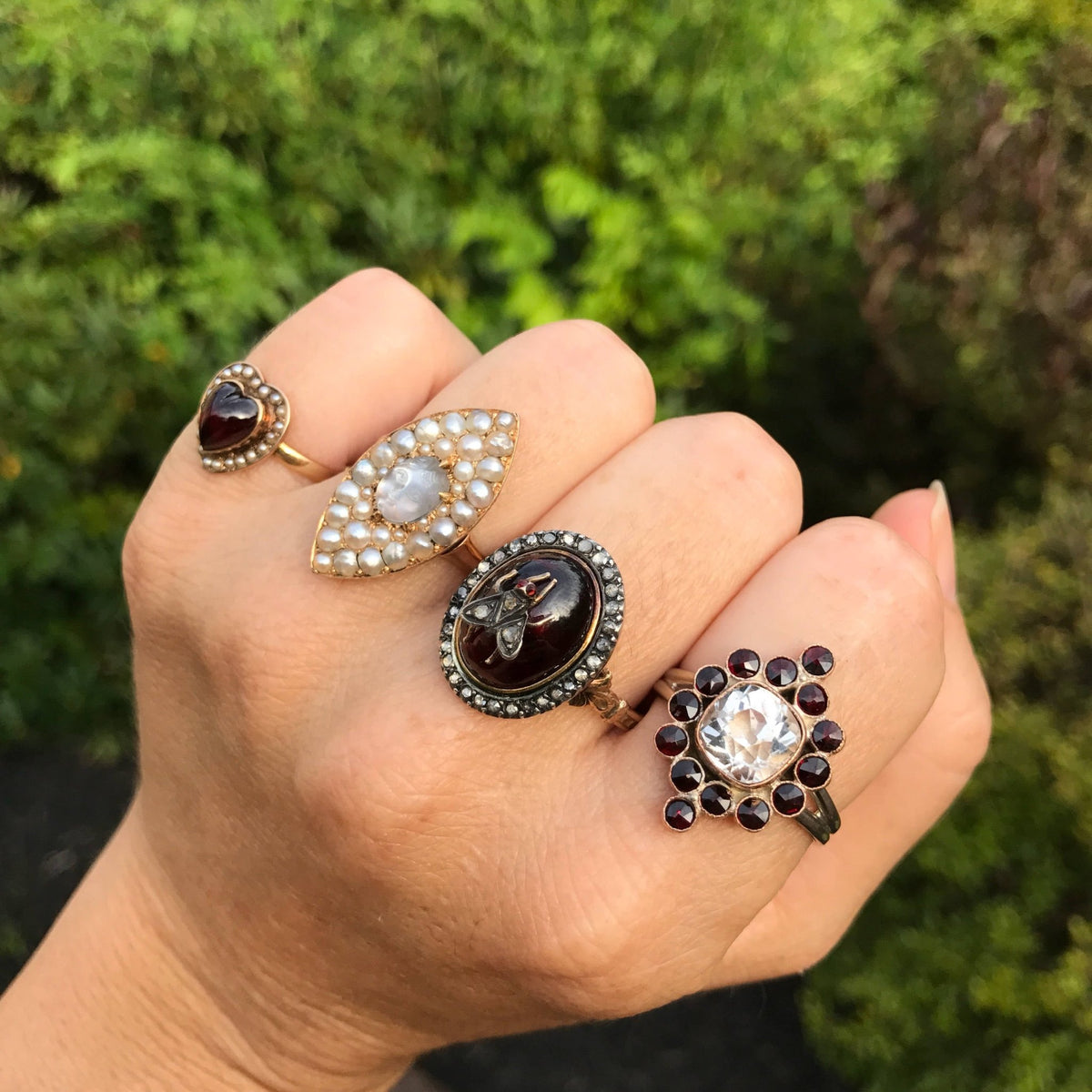 Antique Rock Crystal Ring | Garnet Ring - Trademark Antiques