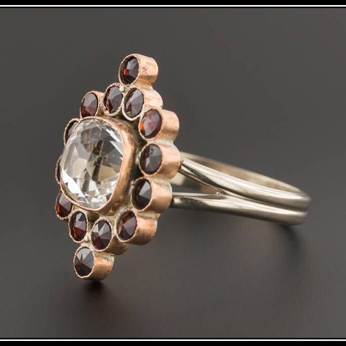 Antique Rock Crystal Ring | Garnet Ring - Trademark Antiques