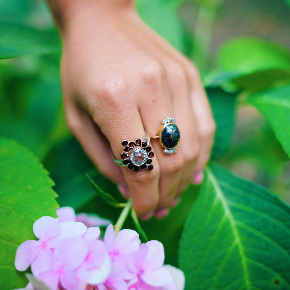 Antique Rock Crystal Ring | Garnet Ring - Trademark Antiques