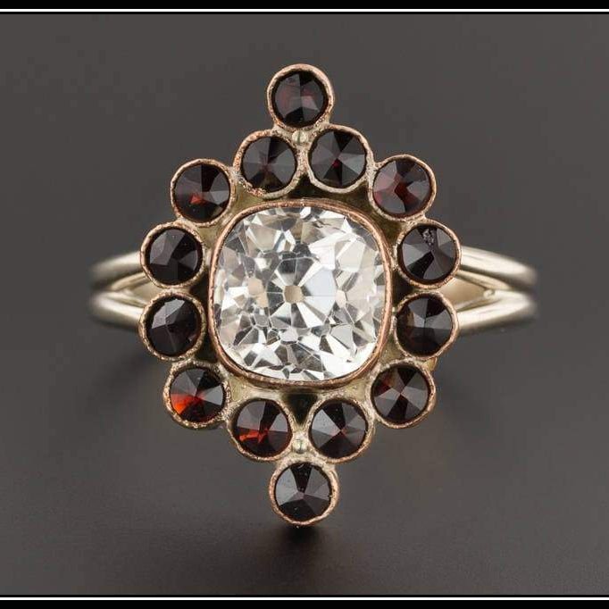 Antique Rock Crystal Ring | Garnet Ring - Trademark Antiques