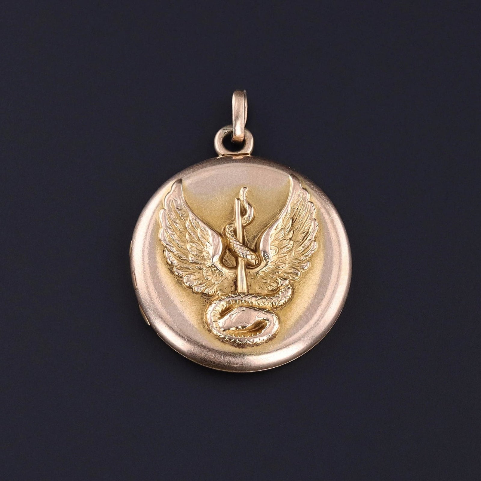 Antique Rod of Asclepius Locket of 14k Gold - Trademark Antiques