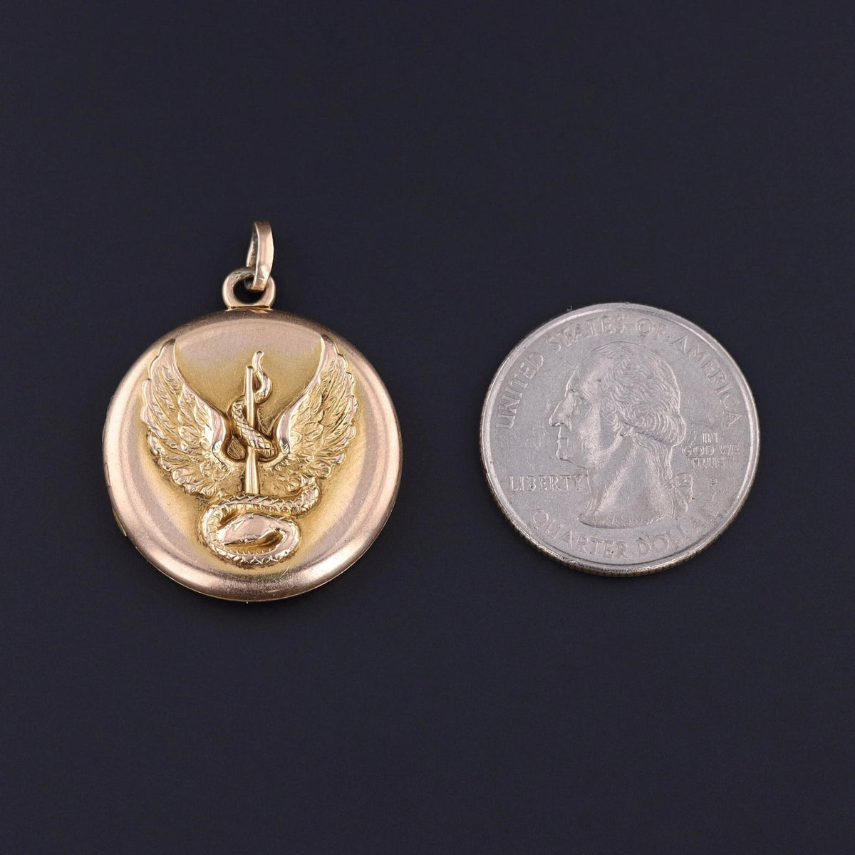 Antique Rod of Asclepius Locket of 14k Gold - Trademark Antiques