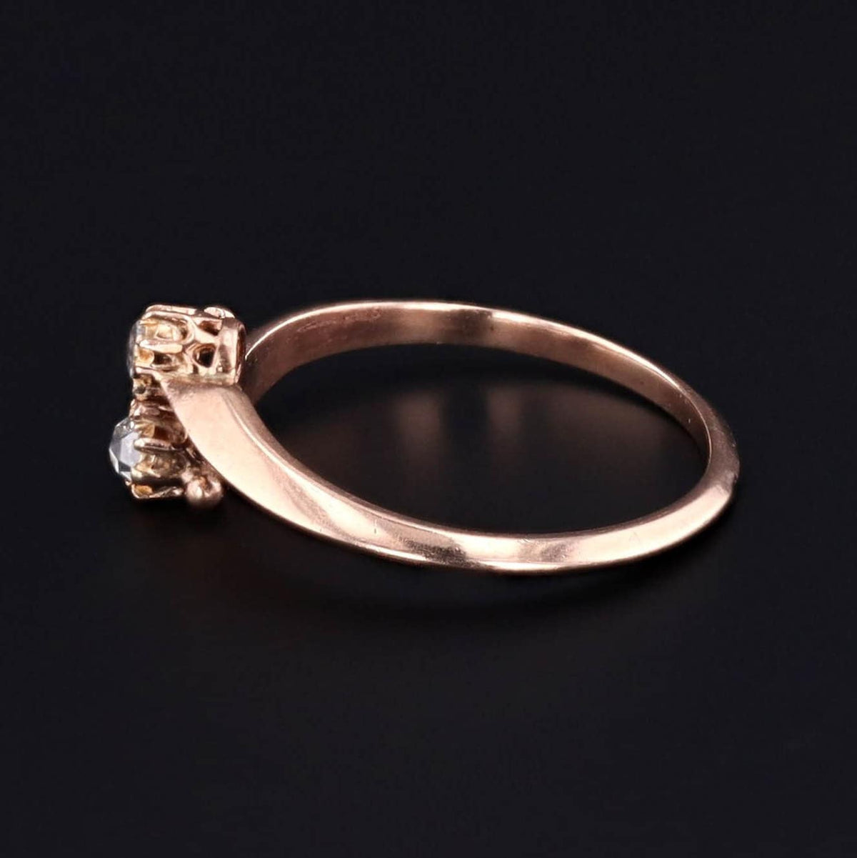 Antique Rose Cut Diamond Bypass Ring of 14k Rose Gold - Trademark Antiques