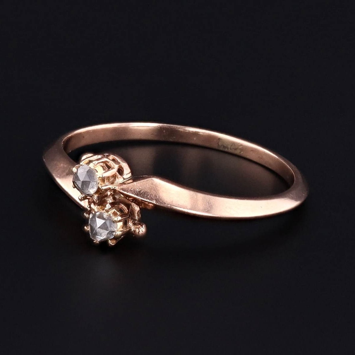 Antique Rose Cut Diamond Bypass Ring of 14k Rose Gold - Trademark Antiques