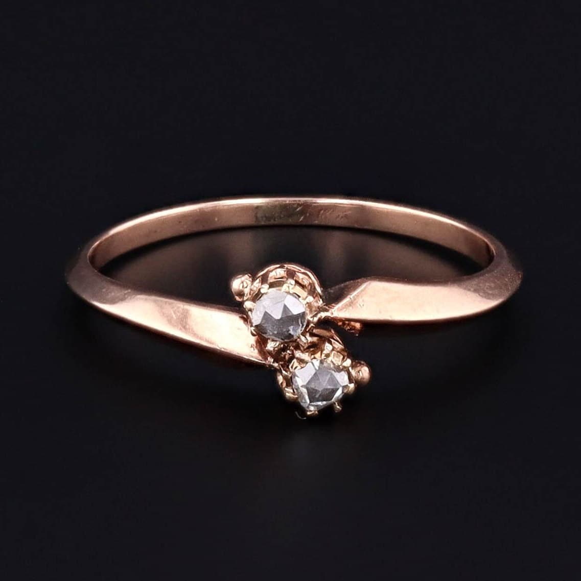 Antique Rose Cut Diamond Bypass Ring of 14k Rose Gold - Trademark Antiques