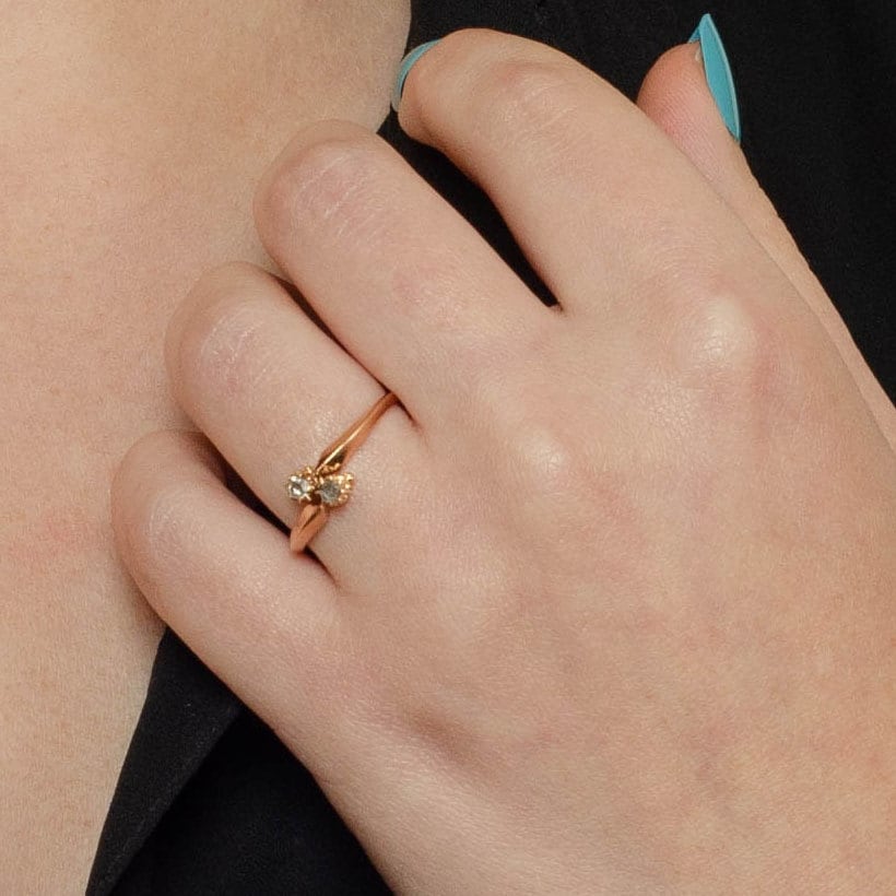 Antique Rose Cut Diamond Bypass Ring of 14k Rose Gold - Trademark Antiques