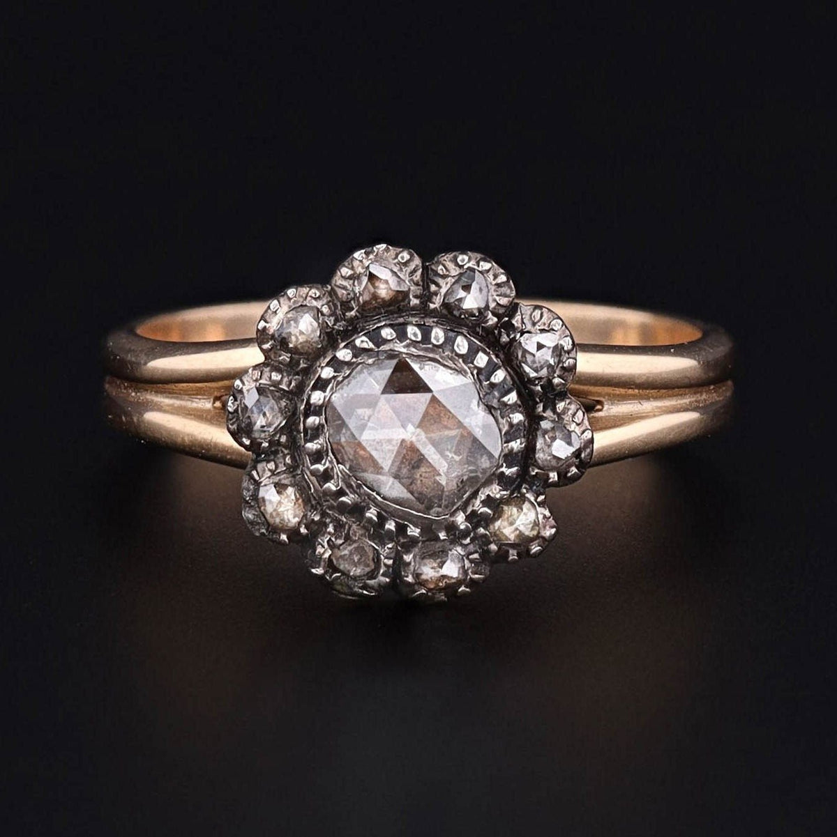 Antique Rose Cut Diamond Conversion Ring of 14k Gold - Trademark Antiques