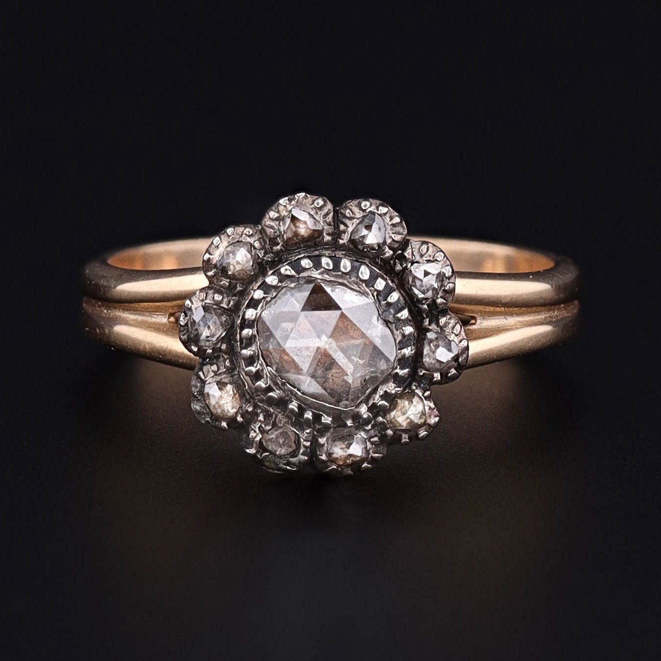 Antique Rose Cut Diamond Conversion Ring of 14k Gold - Trademark Antiques