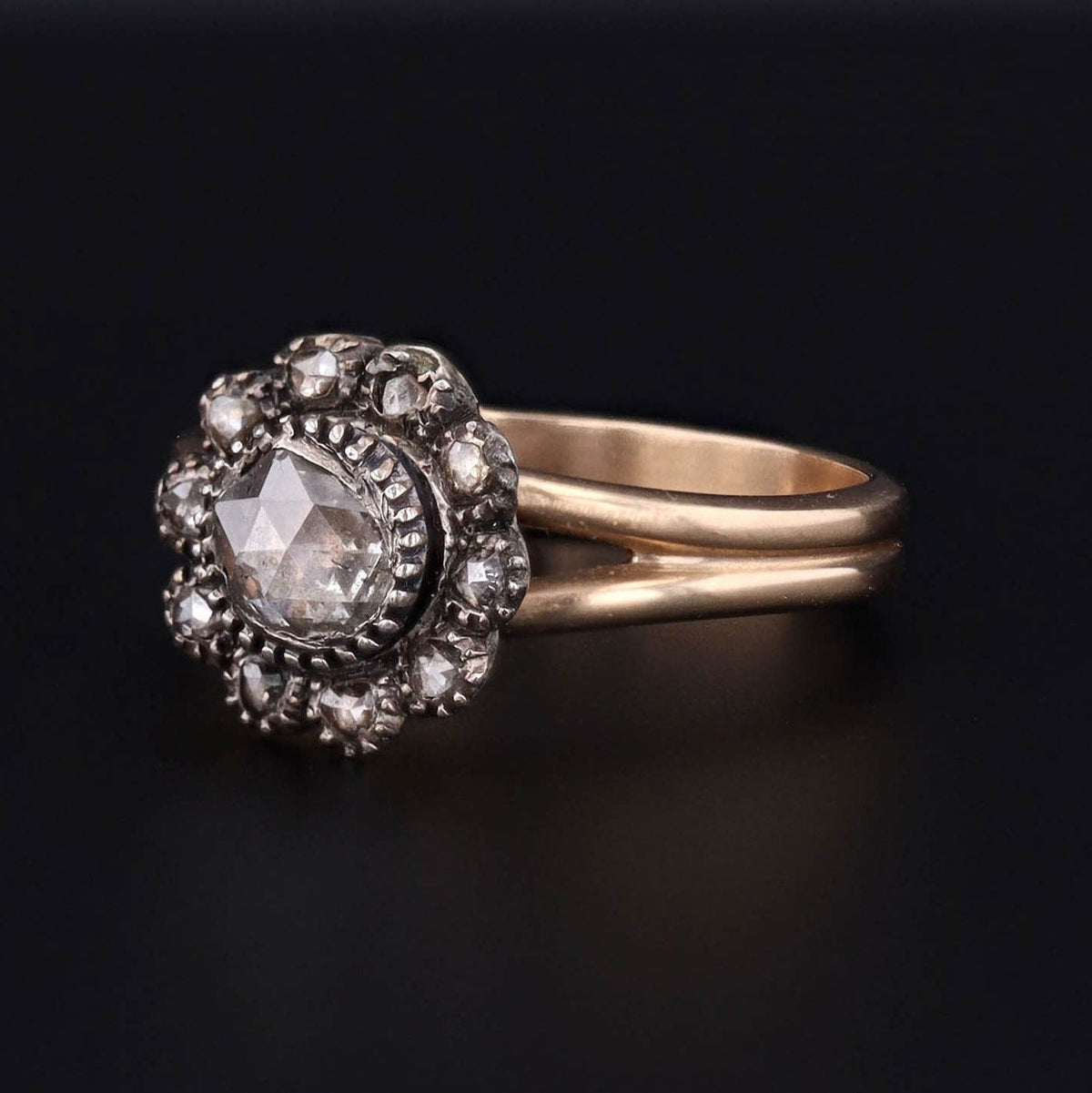 Antique Rose Cut Diamond Conversion Ring of 14k Gold - Trademark Antiques