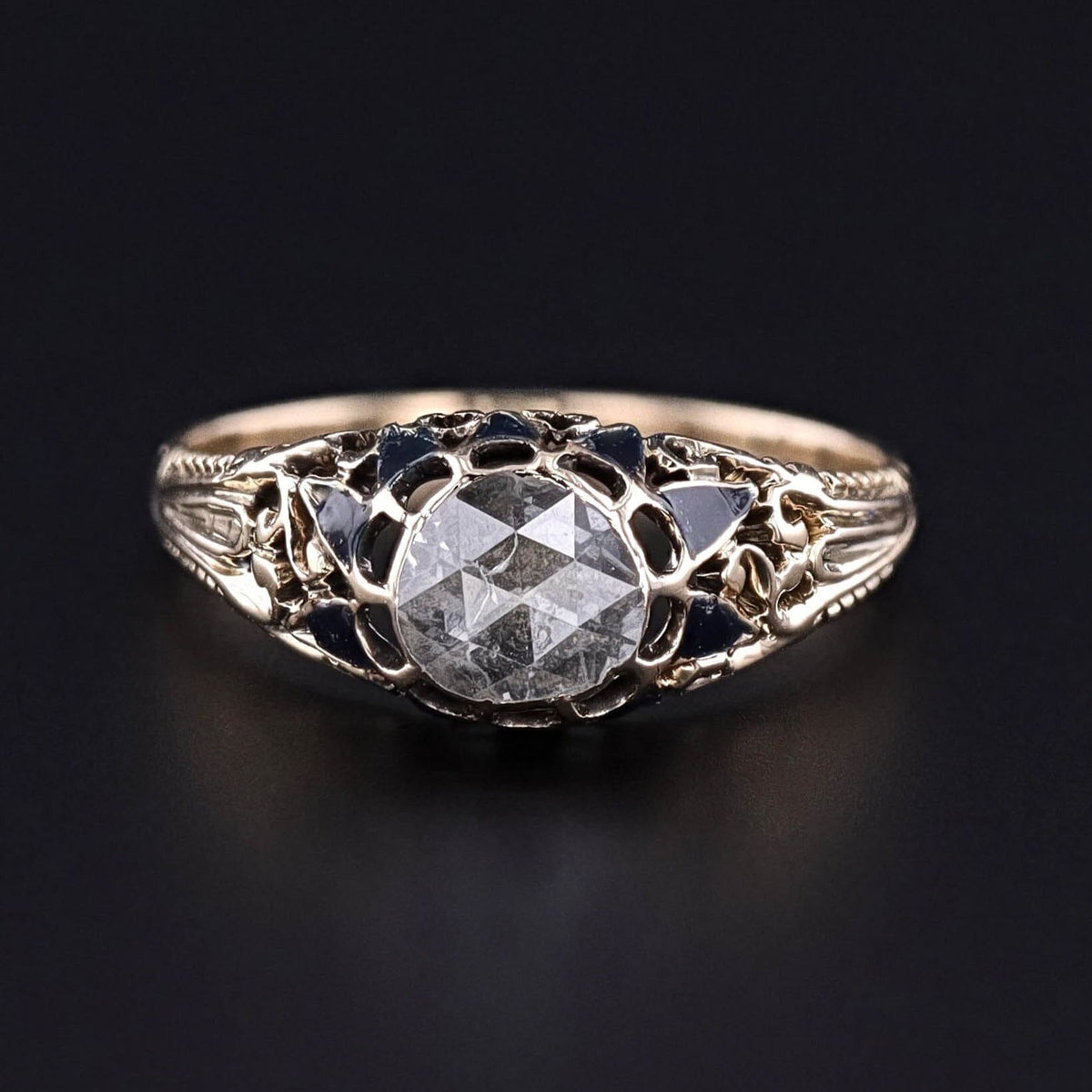 Antique Rose Cut Diamond Ring of 14k Gold - Trademark Antiques