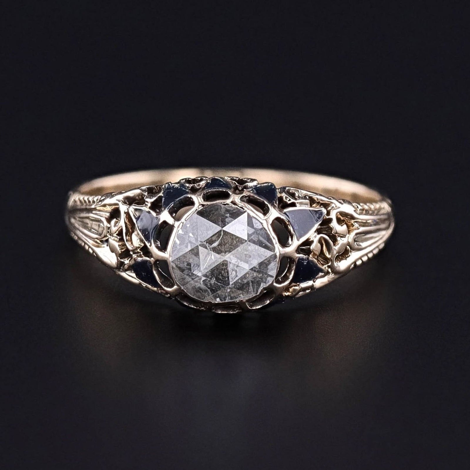 Antique Rose Cut Diamond Ring of 14k Gold - Trademark Antiques