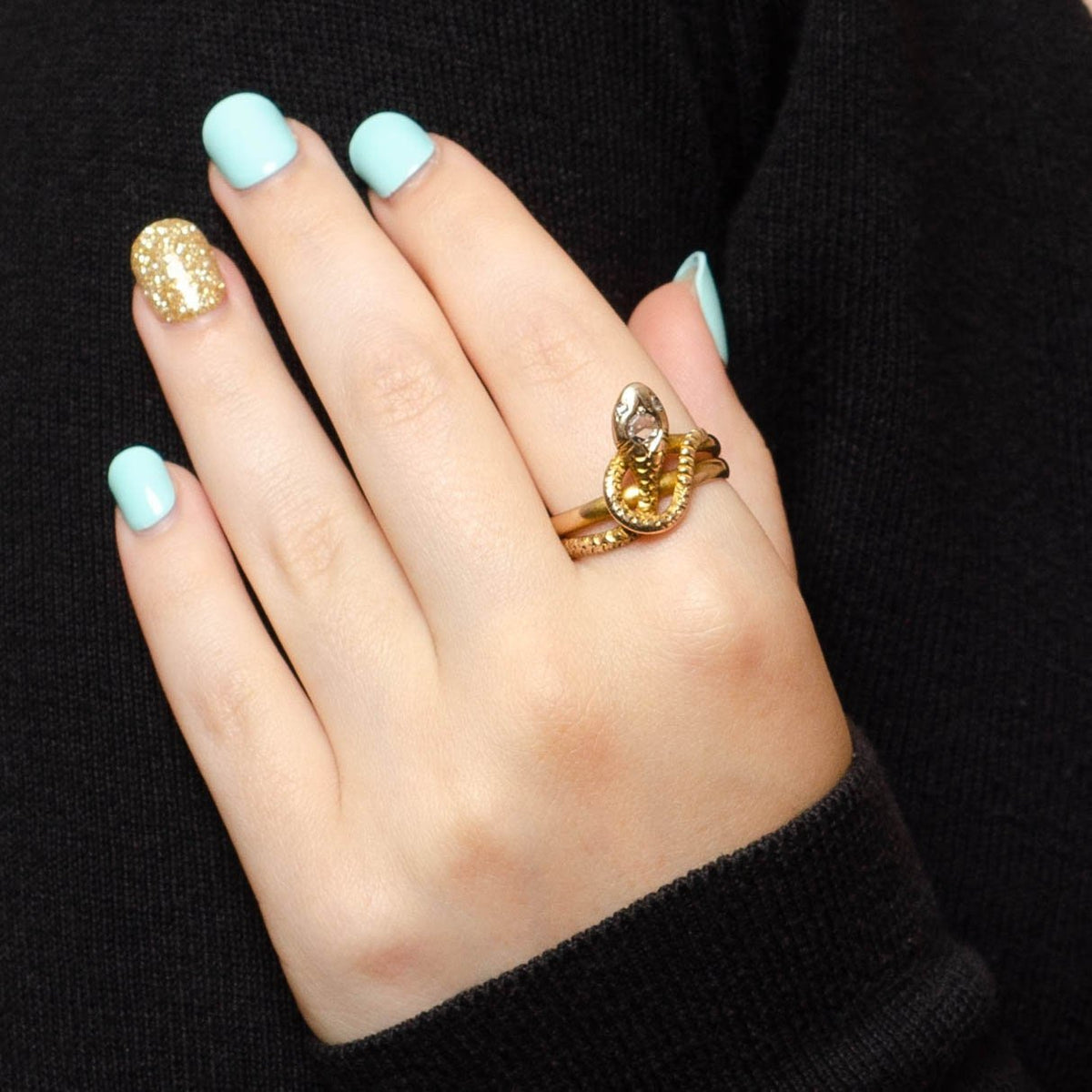 Antique Rose Cut Diamond Snake Ring of 14k Gold - Trademark Antiques