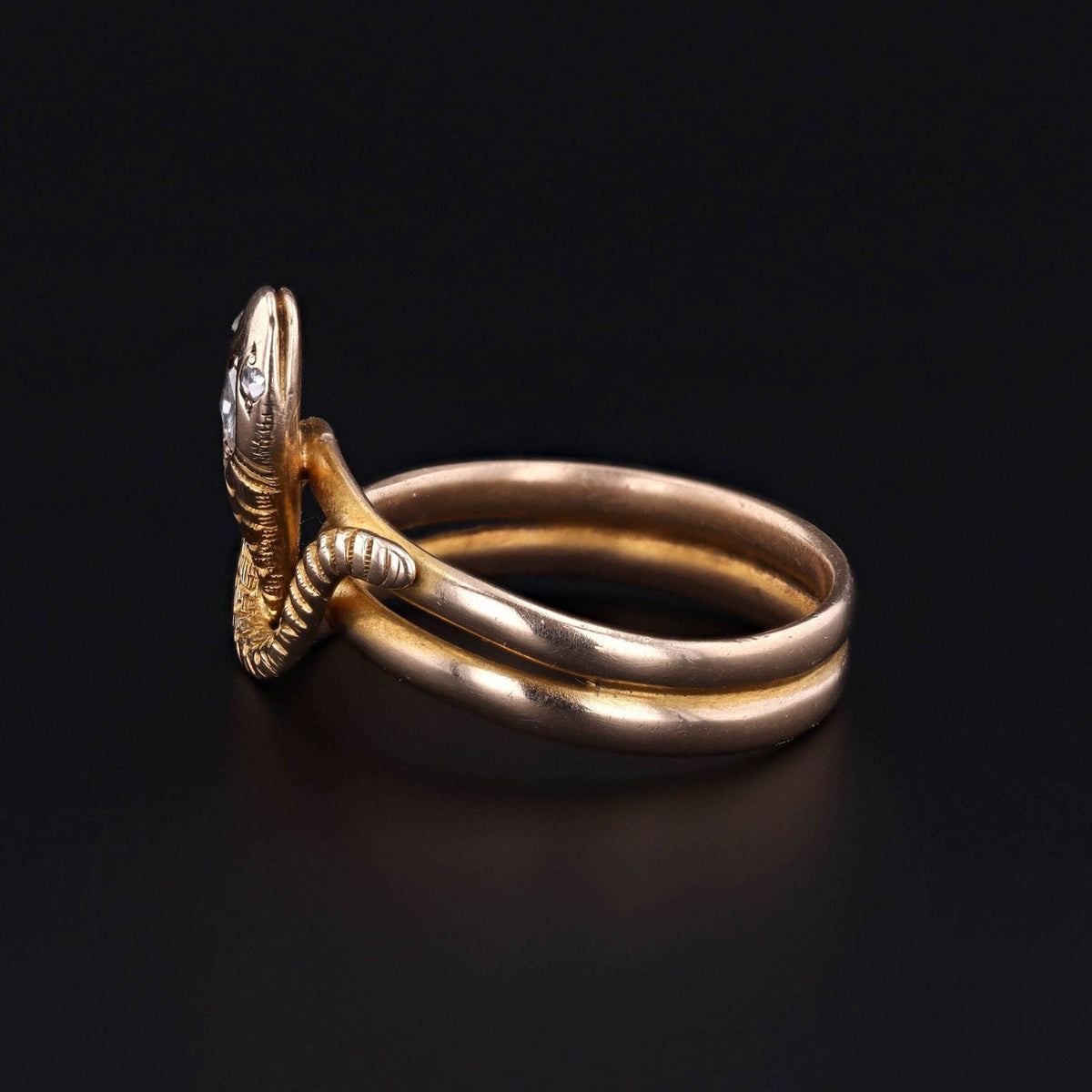 Antique Rose Cut Diamond Snake Ring of 14k Gold - Trademark Antiques