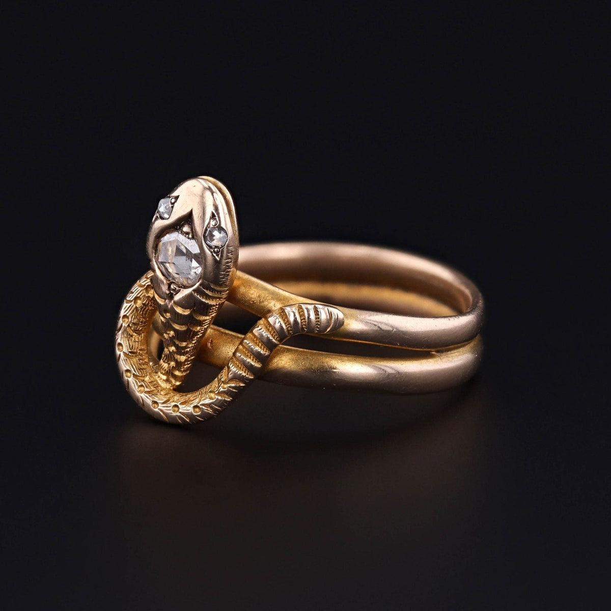 Antique Rose Cut Diamond Snake Ring of 14k Gold - Trademark Antiques