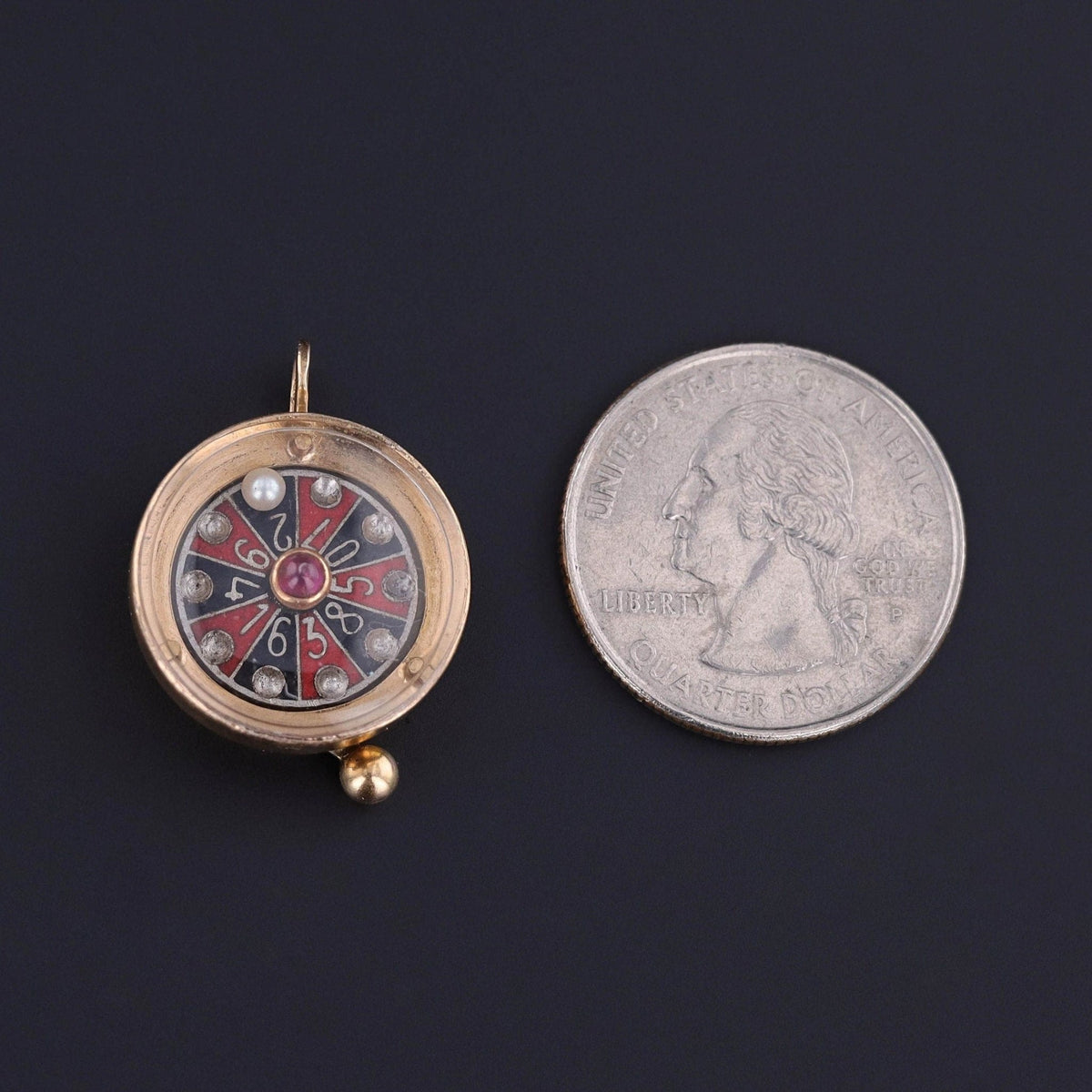 Antique Roulette Wheel Movable Charm of 18k Gold - Trademark Antiques