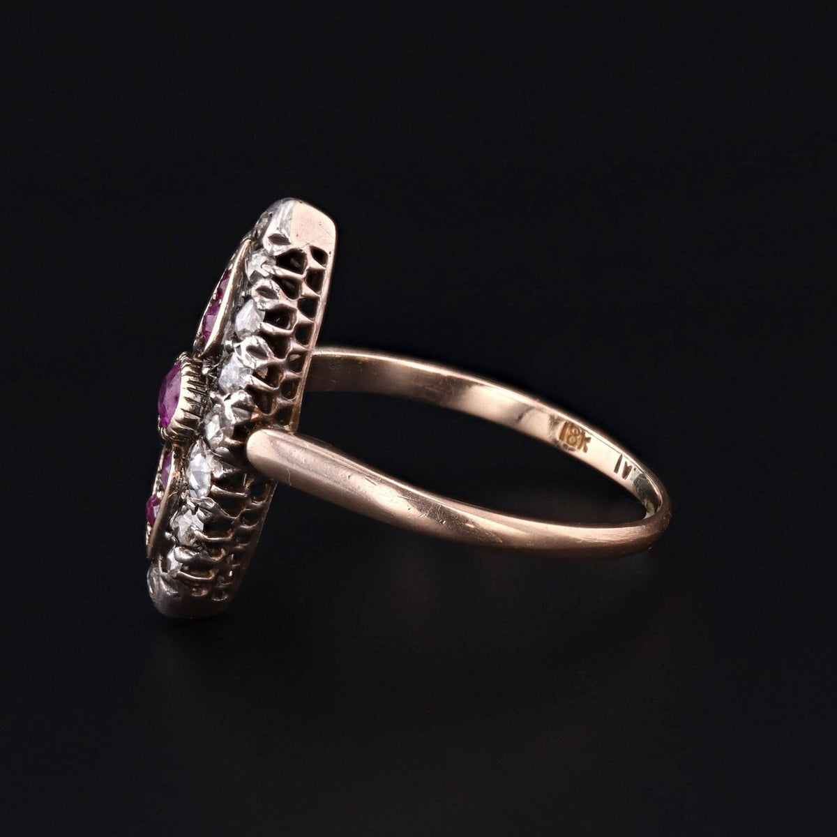 Antique Ruby and Diamond Navette Ring of 18k Gold - Trademark Antiques