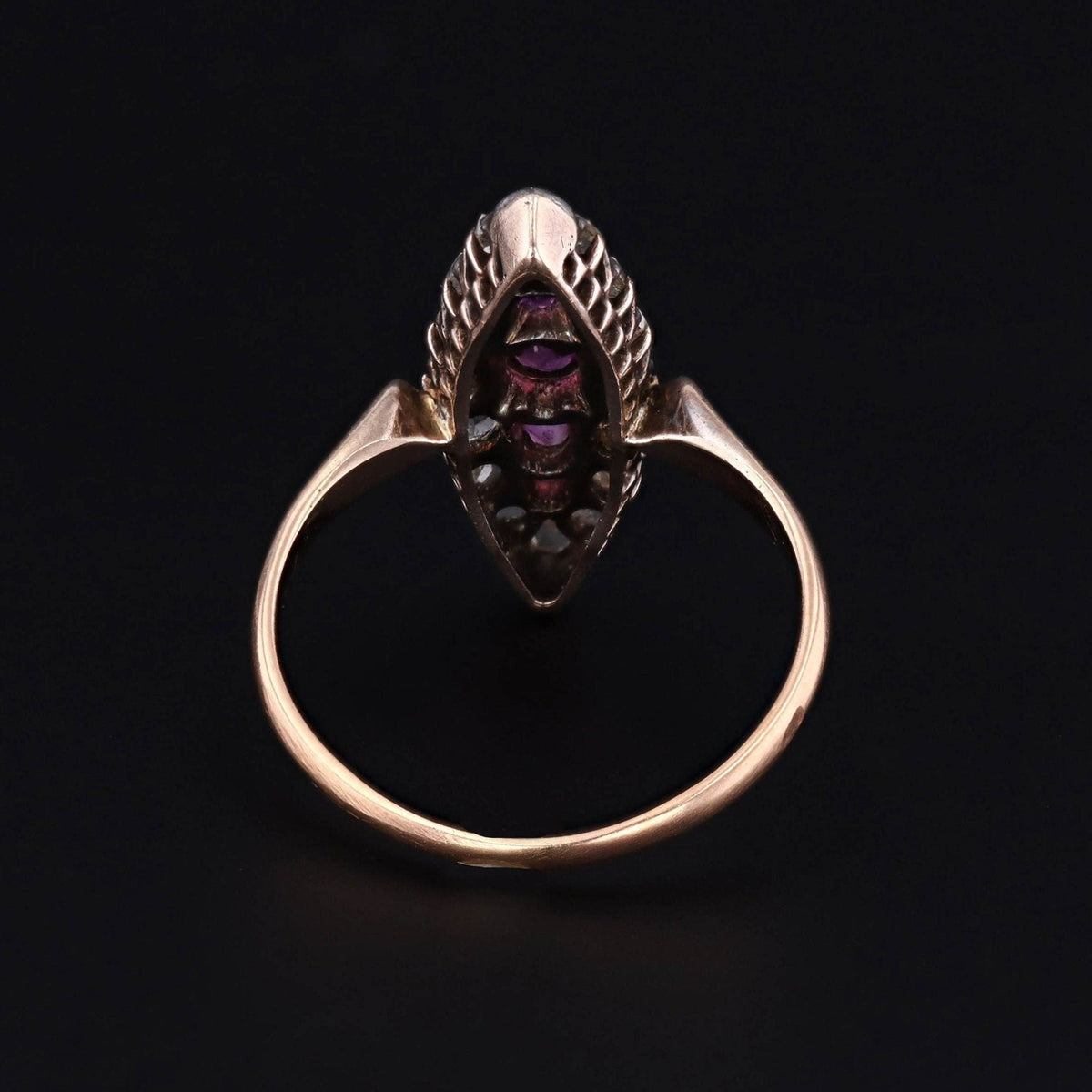 Antique Ruby and Diamond Navette Ring of 18k Gold - Trademark Antiques