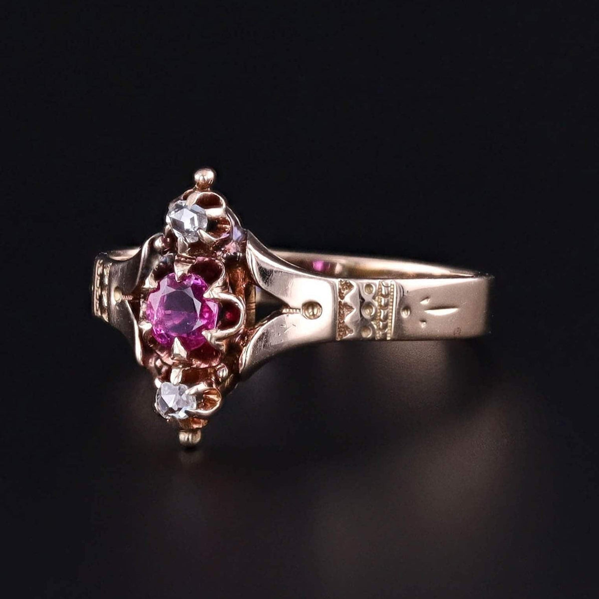 Antique Ruby and Diamond Ring of 10k Gold - Trademark Antiques