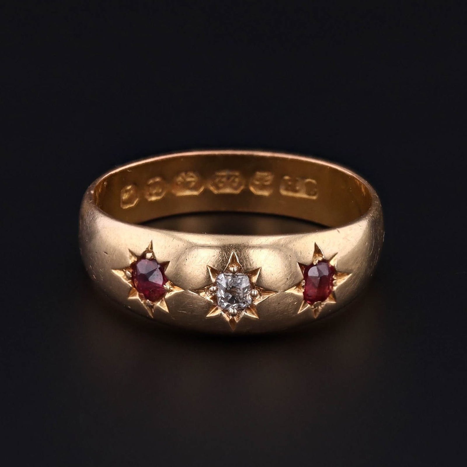 Antique Ruby and Diamond Star Ring of 22ct Gold - Trademark Antiques
