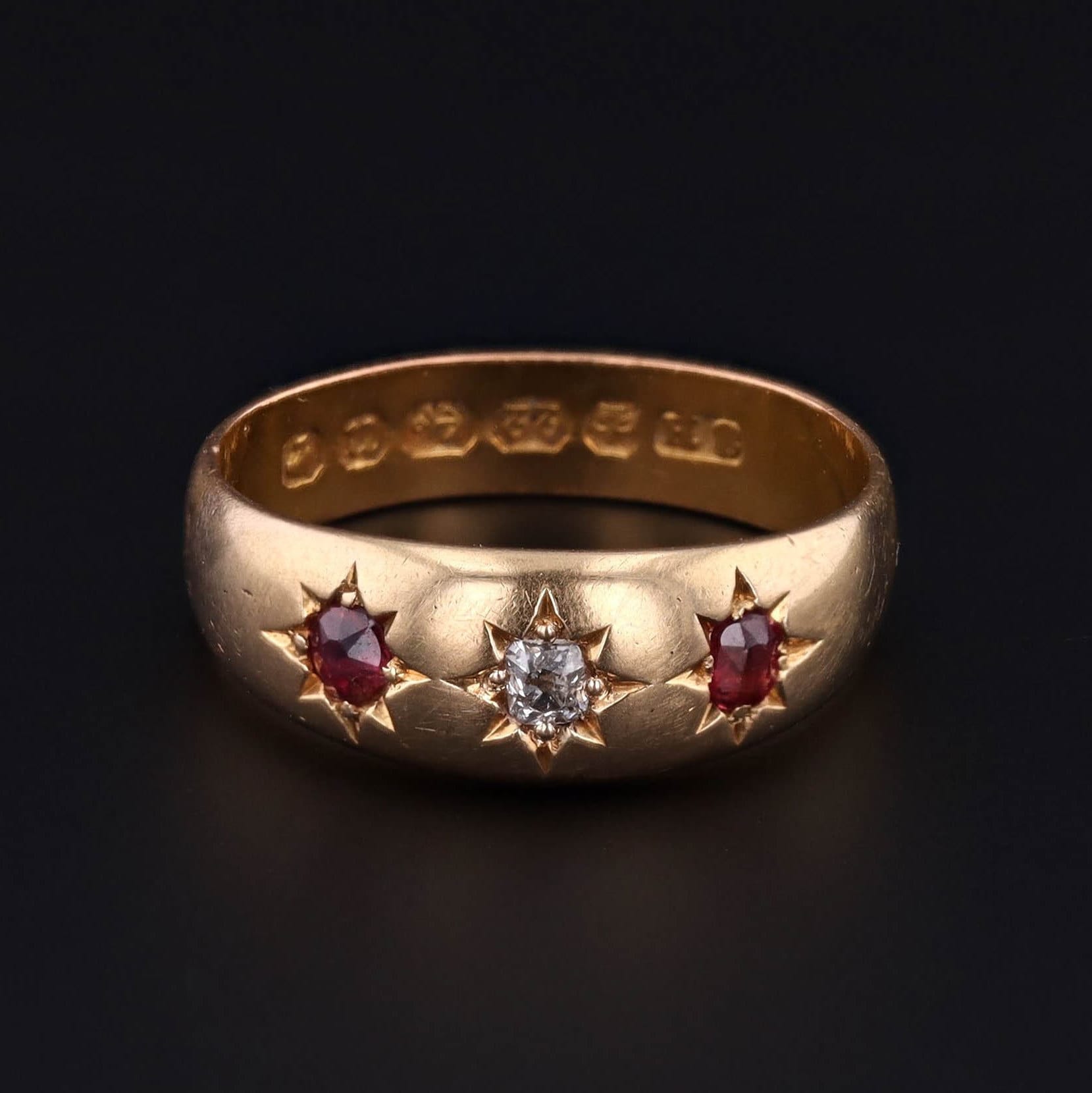 Antique Ruby and Diamond Star Ring of 22ct Gold - Trademark Antiques