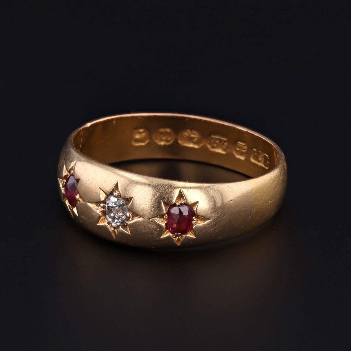 Antique Ruby and Diamond Star Ring of 22ct Gold - Trademark Antiques