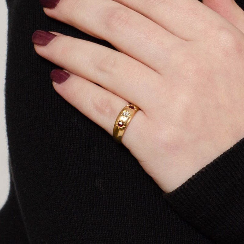 Antique Ruby and Diamond Star Ring of 22ct Gold - Trademark Antiques