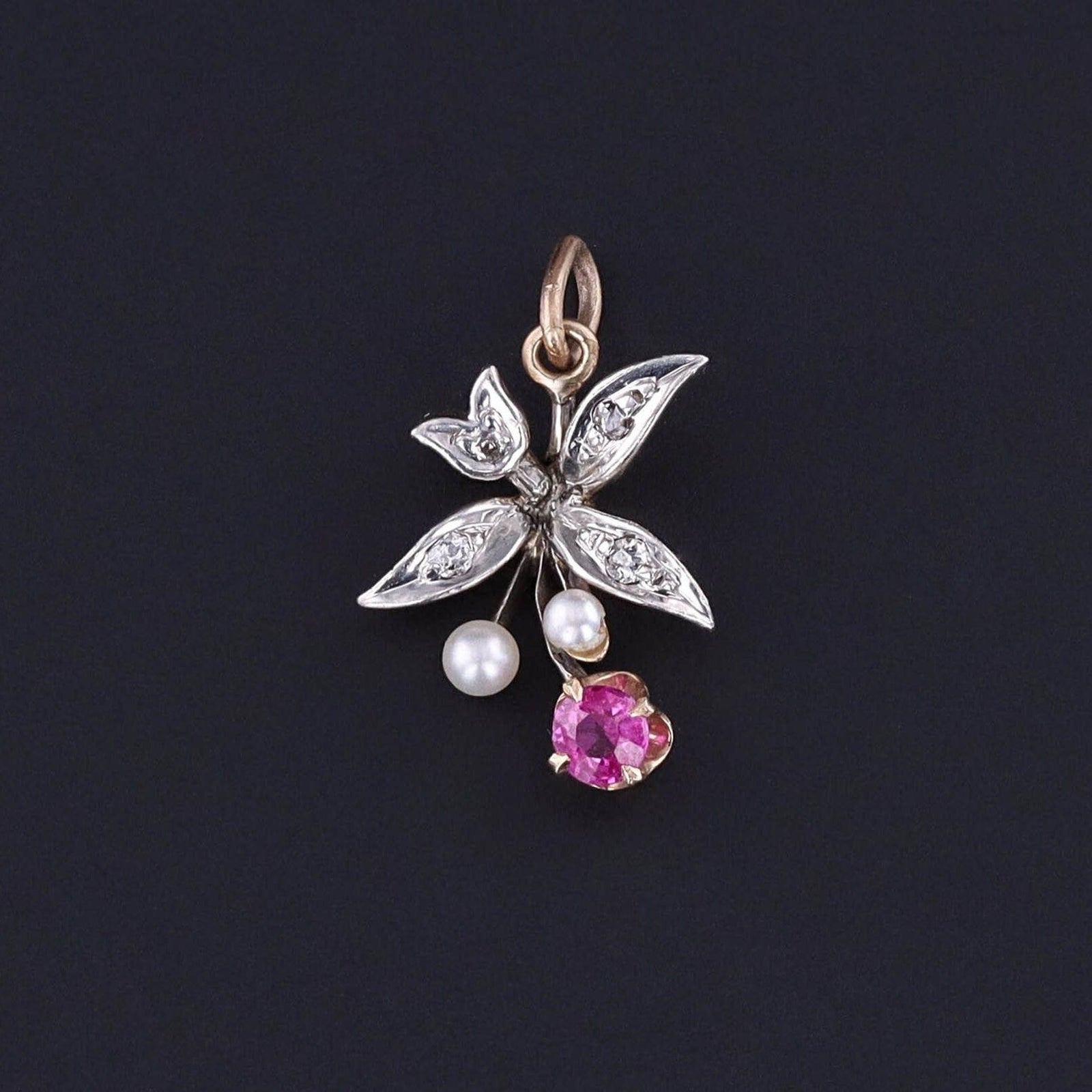 Antique Ruby Charm of Platinum Topped 14k Gold - Trademark Antiques