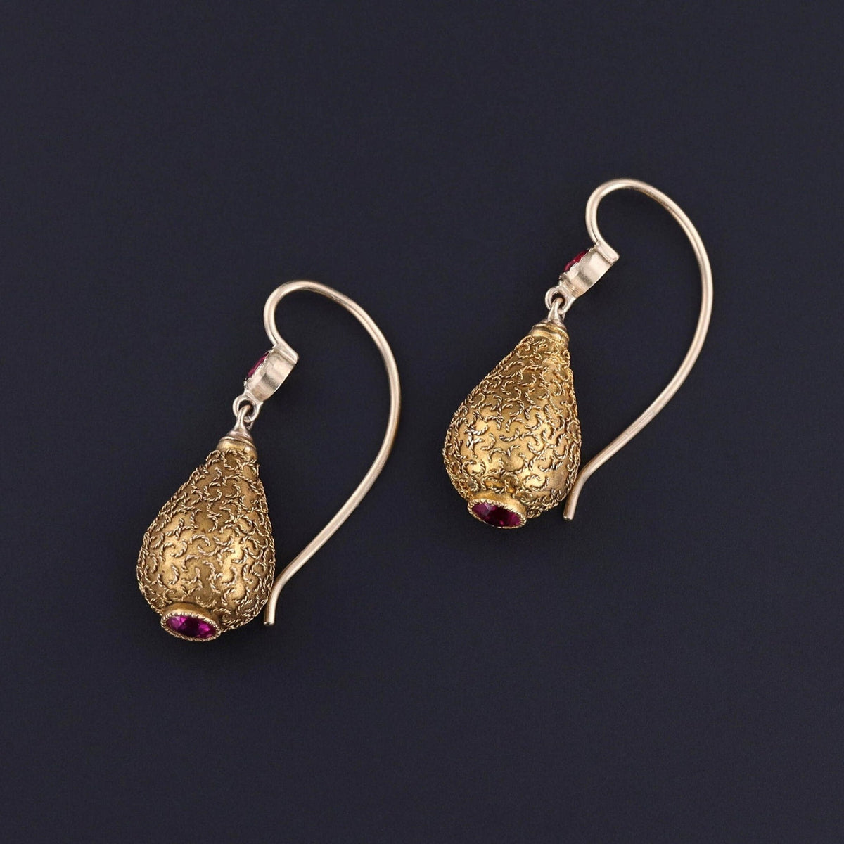 Antique Ruby Conversion Earrings of 14k Gold - Trademark Antiques