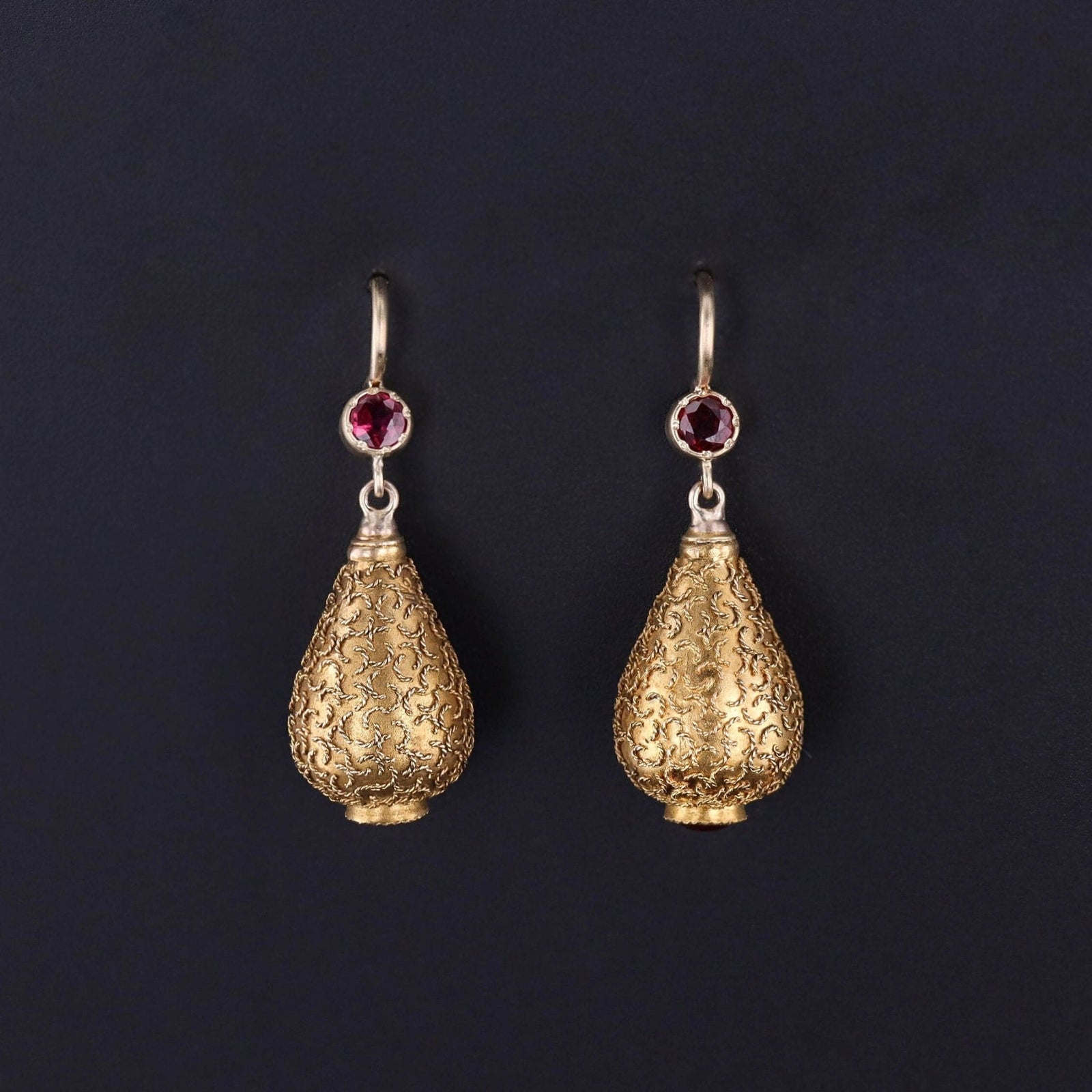 Antique Ruby Conversion Earrings of 14k Gold - Trademark Antiques