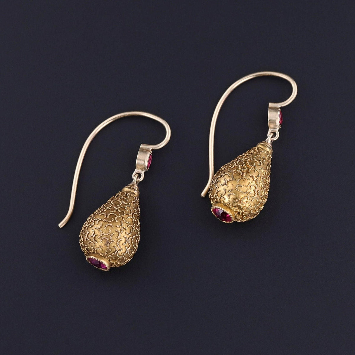 Antique Ruby Conversion Earrings of 14k Gold - Trademark Antiques