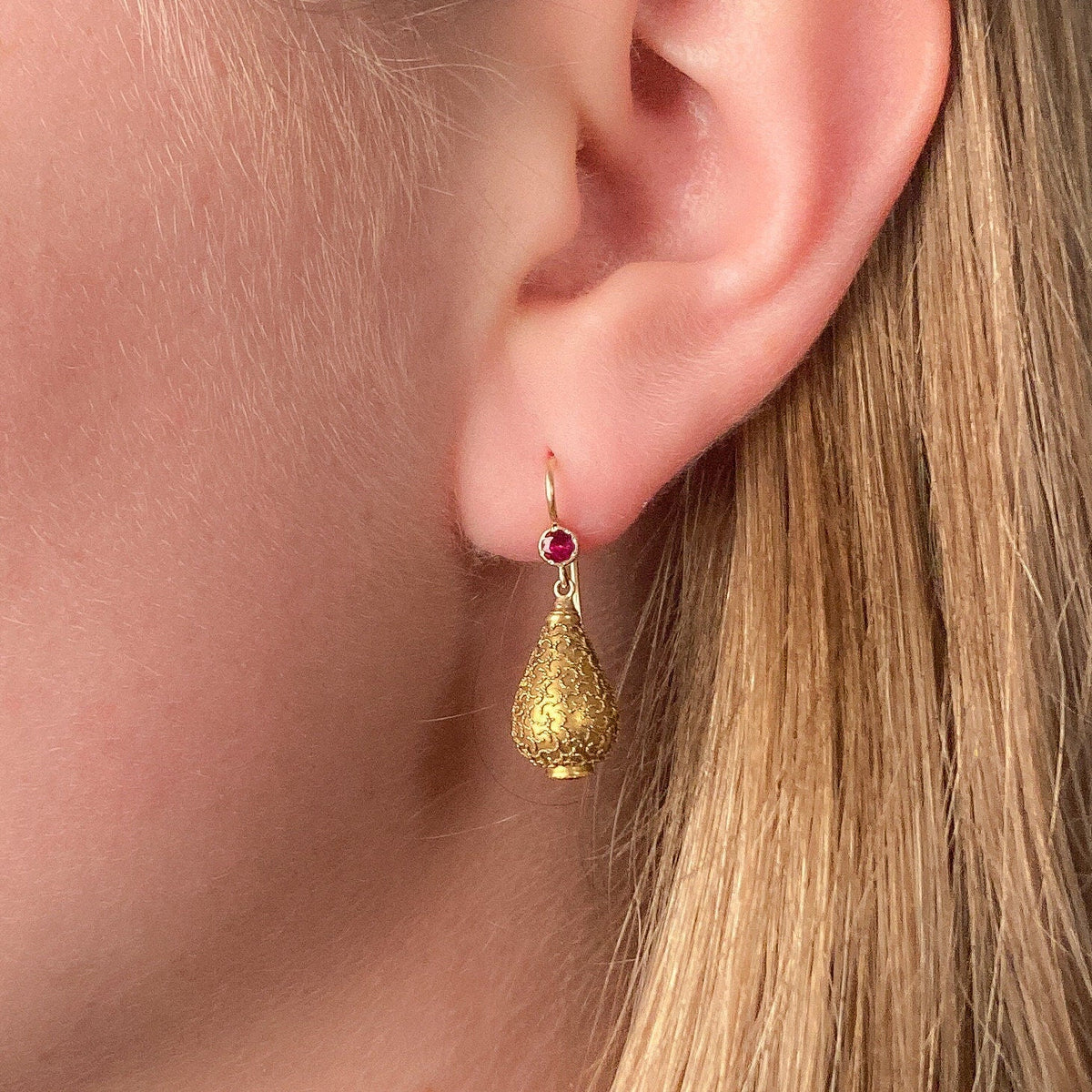 Antique Ruby Conversion Earrings of 14k Gold - Trademark Antiques
