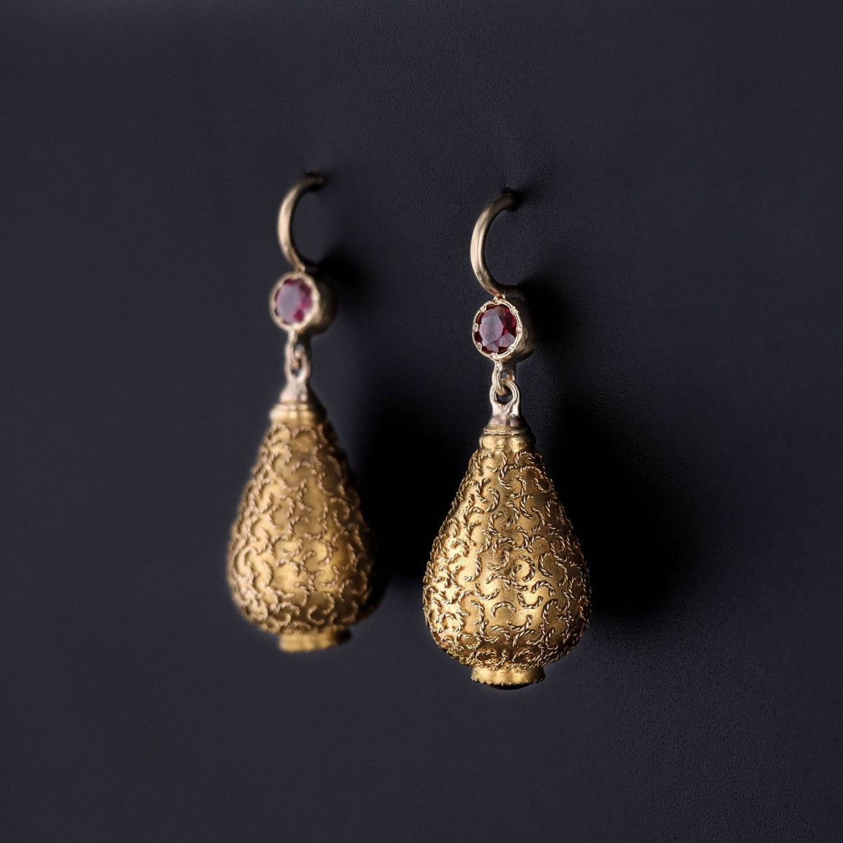 Antique Ruby Conversion Earrings of 14k Gold - Trademark Antiques