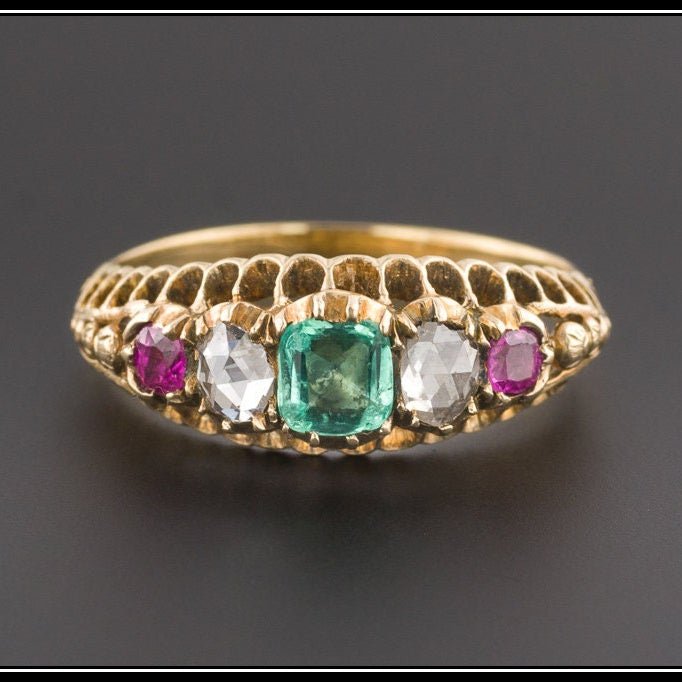 Antique Ruby Diamond and Emerald Ring of 14k Gold - Trademark Antiques