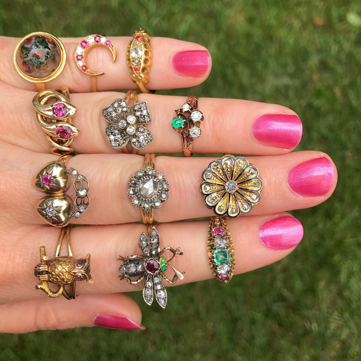 Antique Ruby Diamond and Emerald Ring of 14k Gold - Trademark Antiques