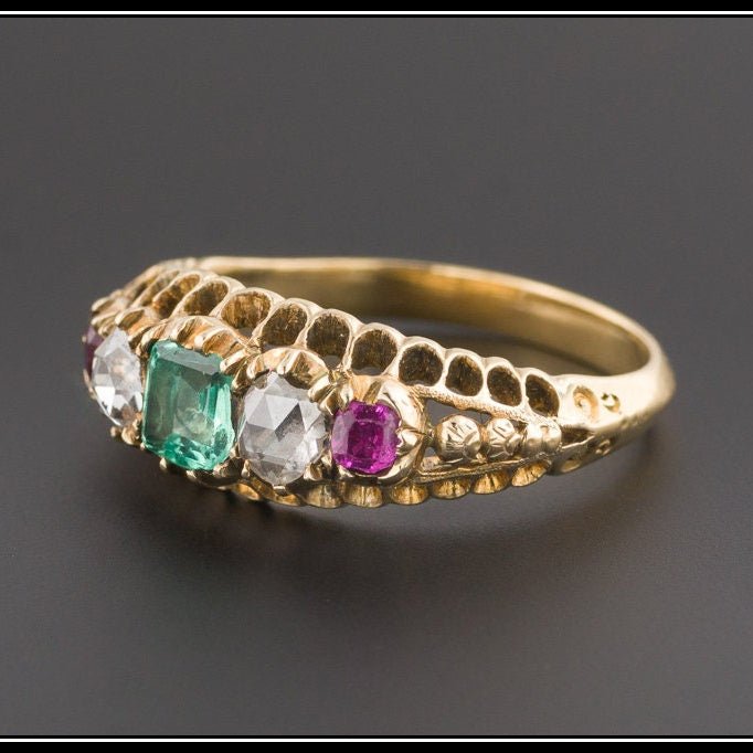 Antique Ruby Diamond and Emerald Ring of 14k Gold - Trademark Antiques