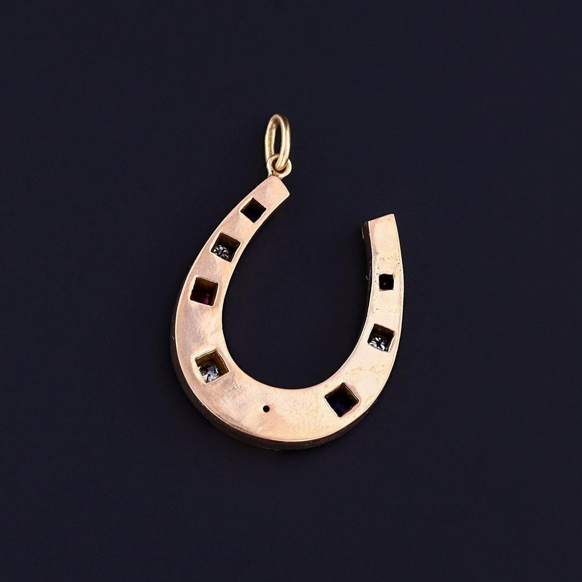 Antique Ruby Diamond and Sapphire Horseshoe Pendant of 14k Gold - Trademark Antiques