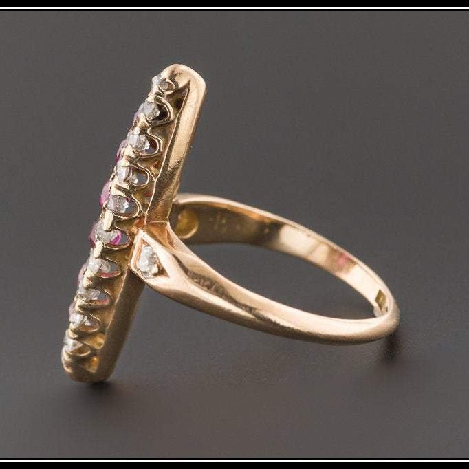 Antique Ruby &amp; Diamond Ring | Antique 14k Gold Navette Ring - Trademark Antiques
