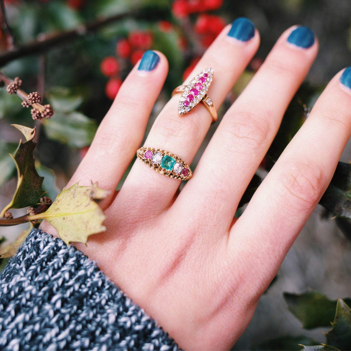 Antique Ruby &amp; Diamond Ring | Antique 14k Gold Navette Ring - Trademark Antiques