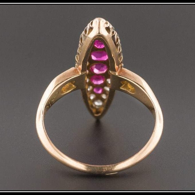 Antique Ruby &amp; Diamond Ring | Antique 14k Gold Navette Ring - Trademark Antiques