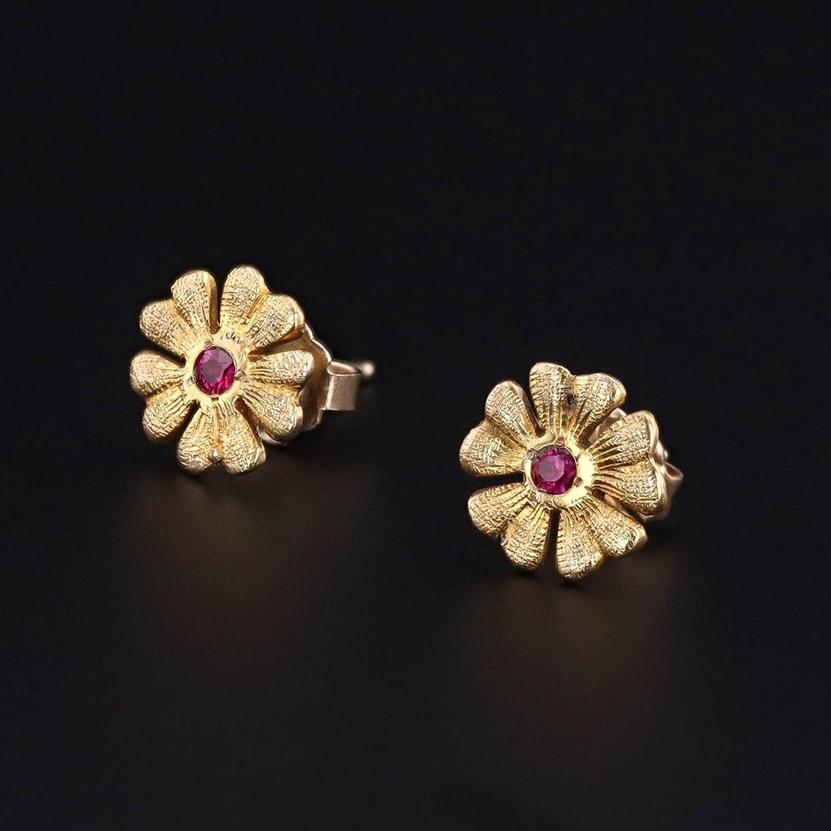 Antique Ruby Flower Conversion Earrings of 18k Gold - Trademark Antiques