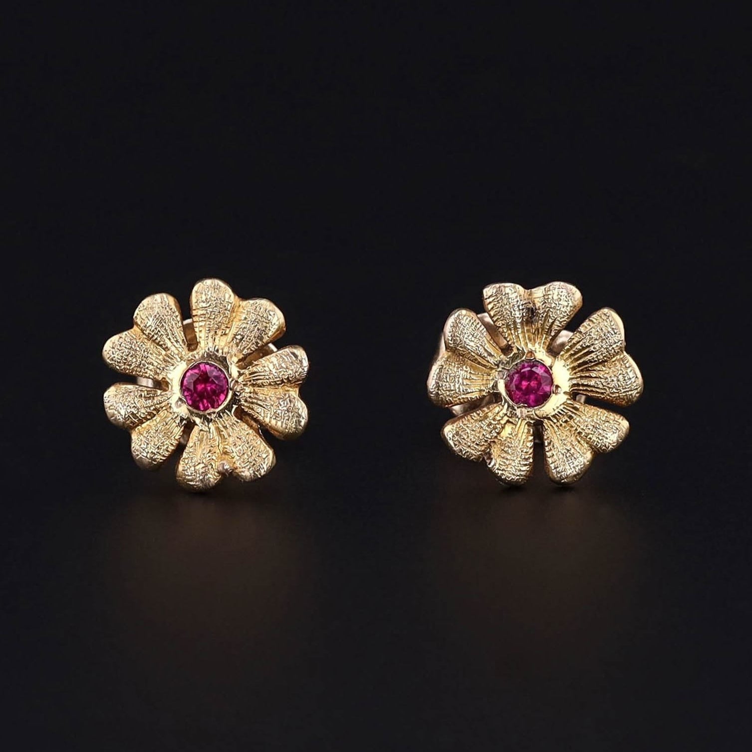 Antique Ruby Flower Conversion Earrings of 18k Gold - Trademark Antiques