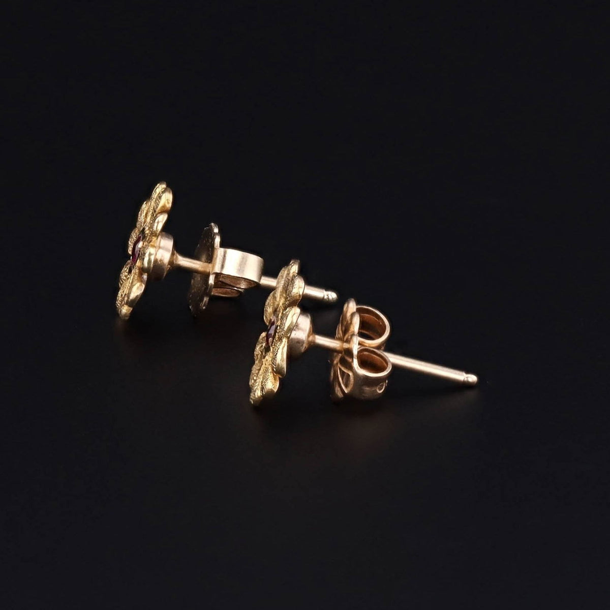 Antique Ruby Flower Conversion Earrings of 18k Gold - Trademark Antiques