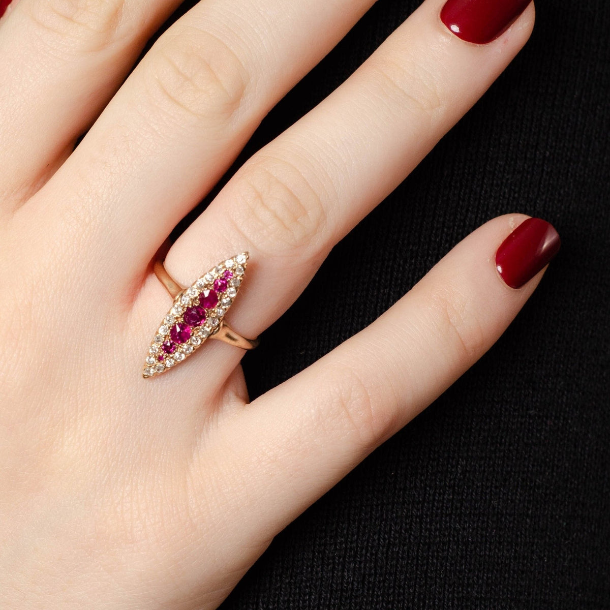 Antique Ruby Ring | Navette Ring - Trademark Antiques